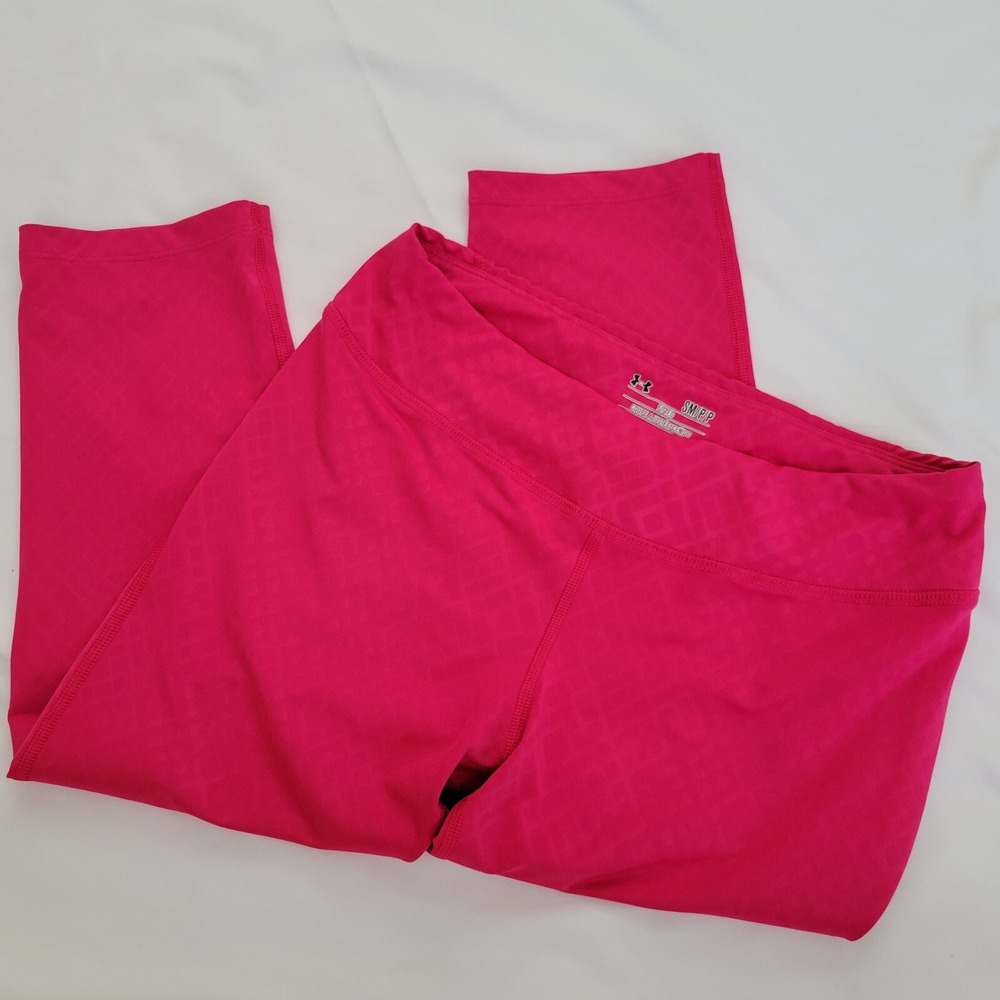 Under Armour Leggings Womens Small Pink Cropped Fitted HeatGear Geometric Print